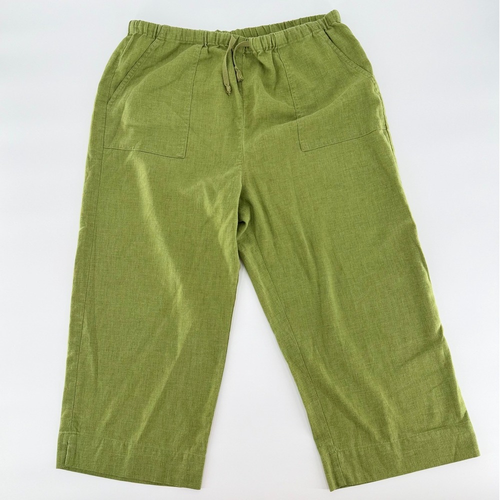 WHITE STAG Avocado Green Linen Blend Wide Leg Crop Pull On Pants Large